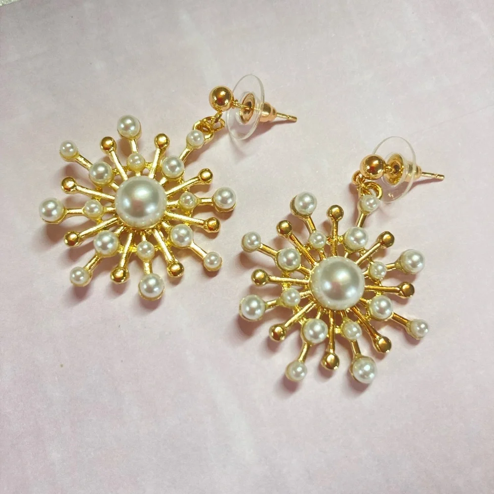 Gold Plated Simulated Pearl Earrings - Picture 3 of 4